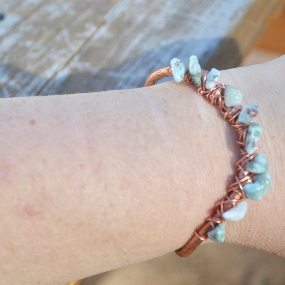 Genuine Larimar Cuff Bracelet Copper Handmade - Picture 8 of 8